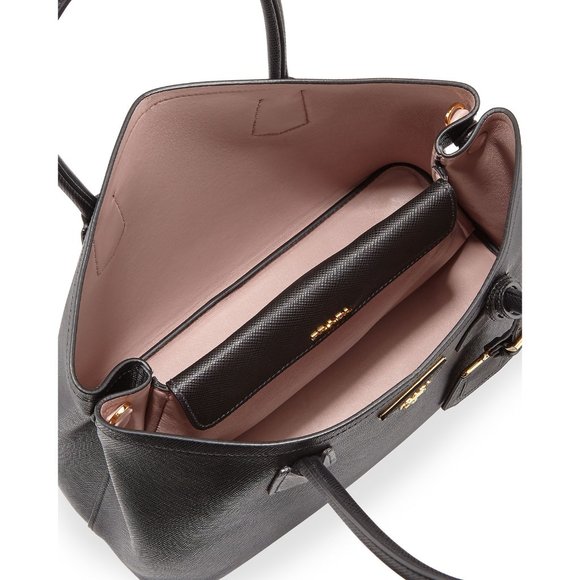 Prada Saffiano Small Double Cuir (Black/Pink) - Picture 2 of 16